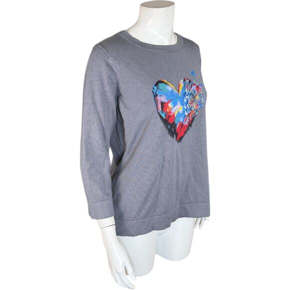 Attitudes by Renee Printed Statement Sweater Heart Flutters Medium Gray - Picture 10 of 13